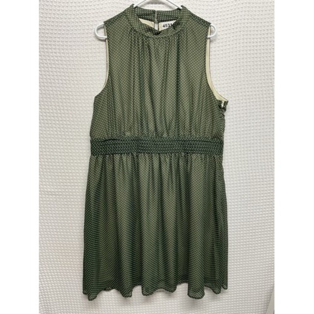 Fervour Olive Polka Dot Fit Flare Lined Smocked Waist Dress Women 2X China